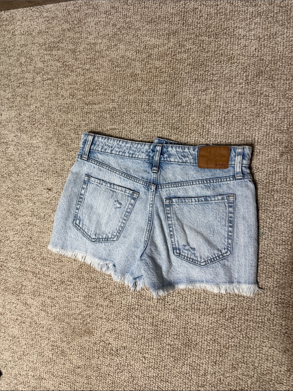 Aeropostale Light Blue Distressed Denim Shorts with Frayed Hem